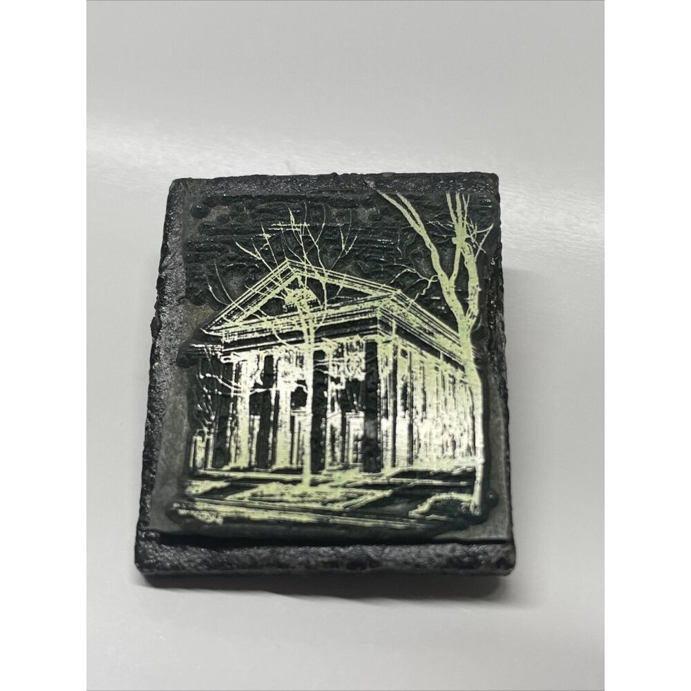 Vintage Handmade Mausoleum Trees Brooch Pin Slate Gold & Black Colored Graveyard - Picture 2 of 9